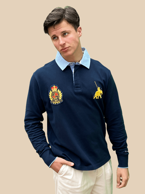 Poloshirt Herren Blau Langarm