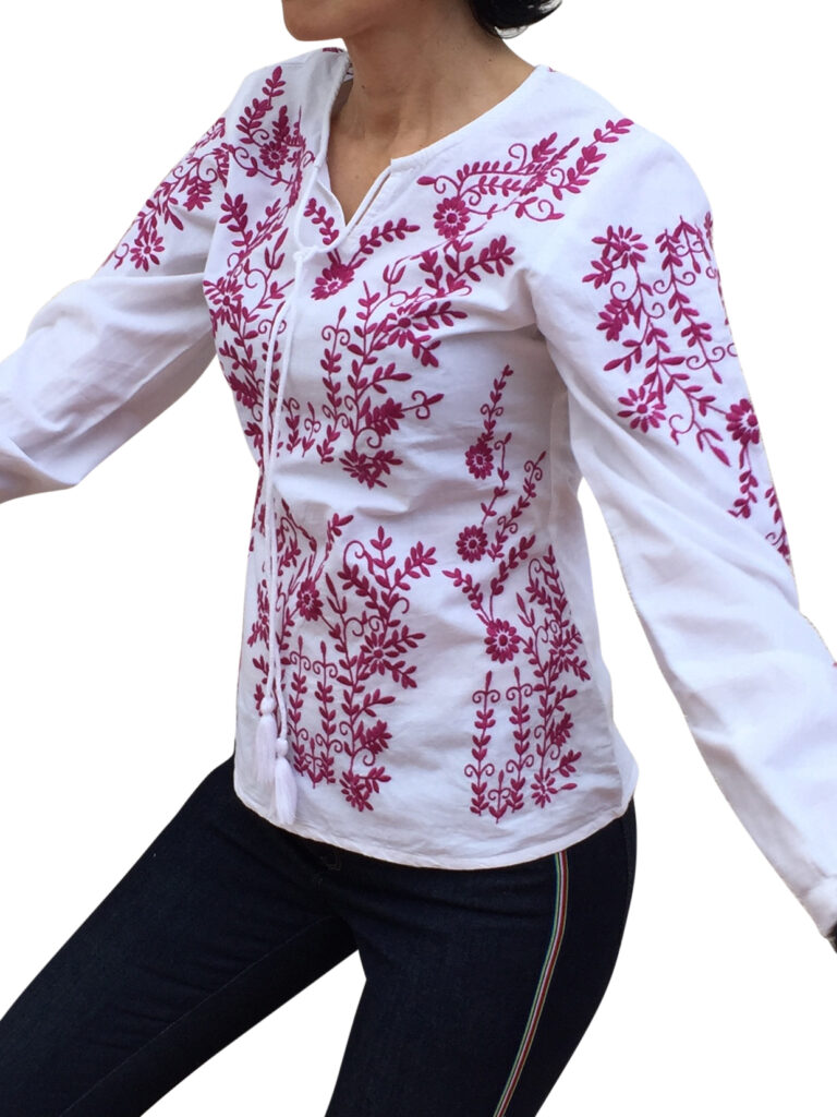 Handbestickte Popeline Baumwolle Bluse