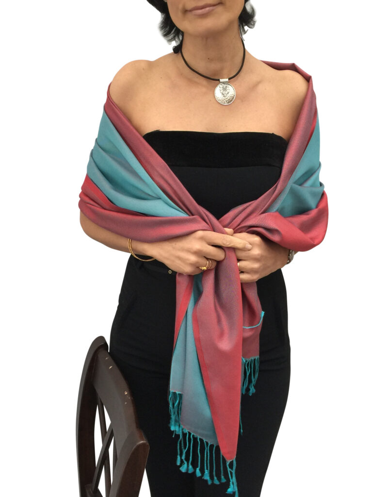 silk shawl blue red
