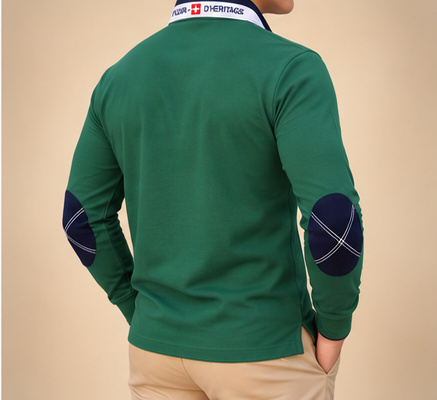 Grünes Poloshirt Langarm Herren – Rückansicht – Fleur d'Héritage