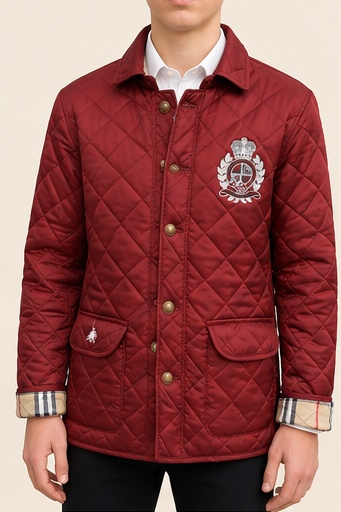 Rote Steppjacke Herren mit Wappen-Stickerei – Fleur d'Héritage Übergangsjacke