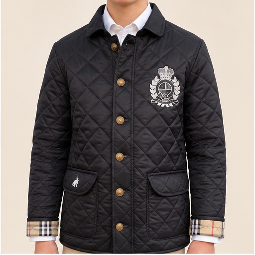 Schwarze Steppjacke Herren mit Wappen-Stickerei – Fleur d'Héritage Übergangsjacke