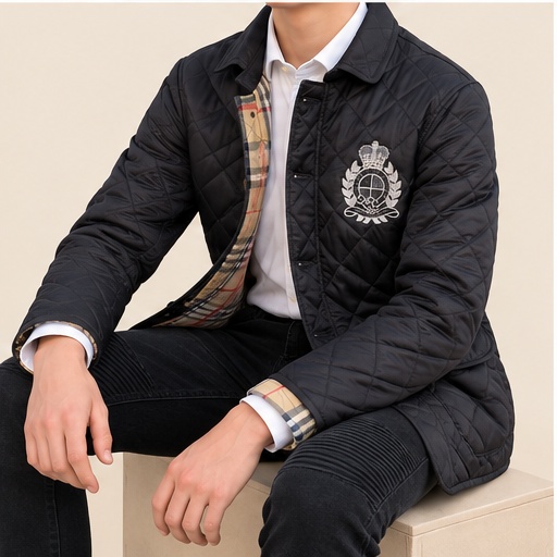 Steppjacke Schwarz Herren, Übergangsjacke, Fleur d'Héritage – Detailansicht 3