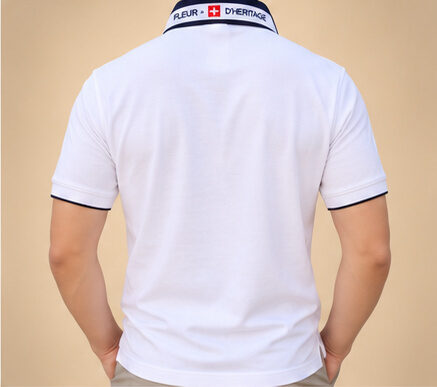 Weisses Poloshirt Kurzarm Herren – Kragendetail Rückansicht – Fleur d'Héritage