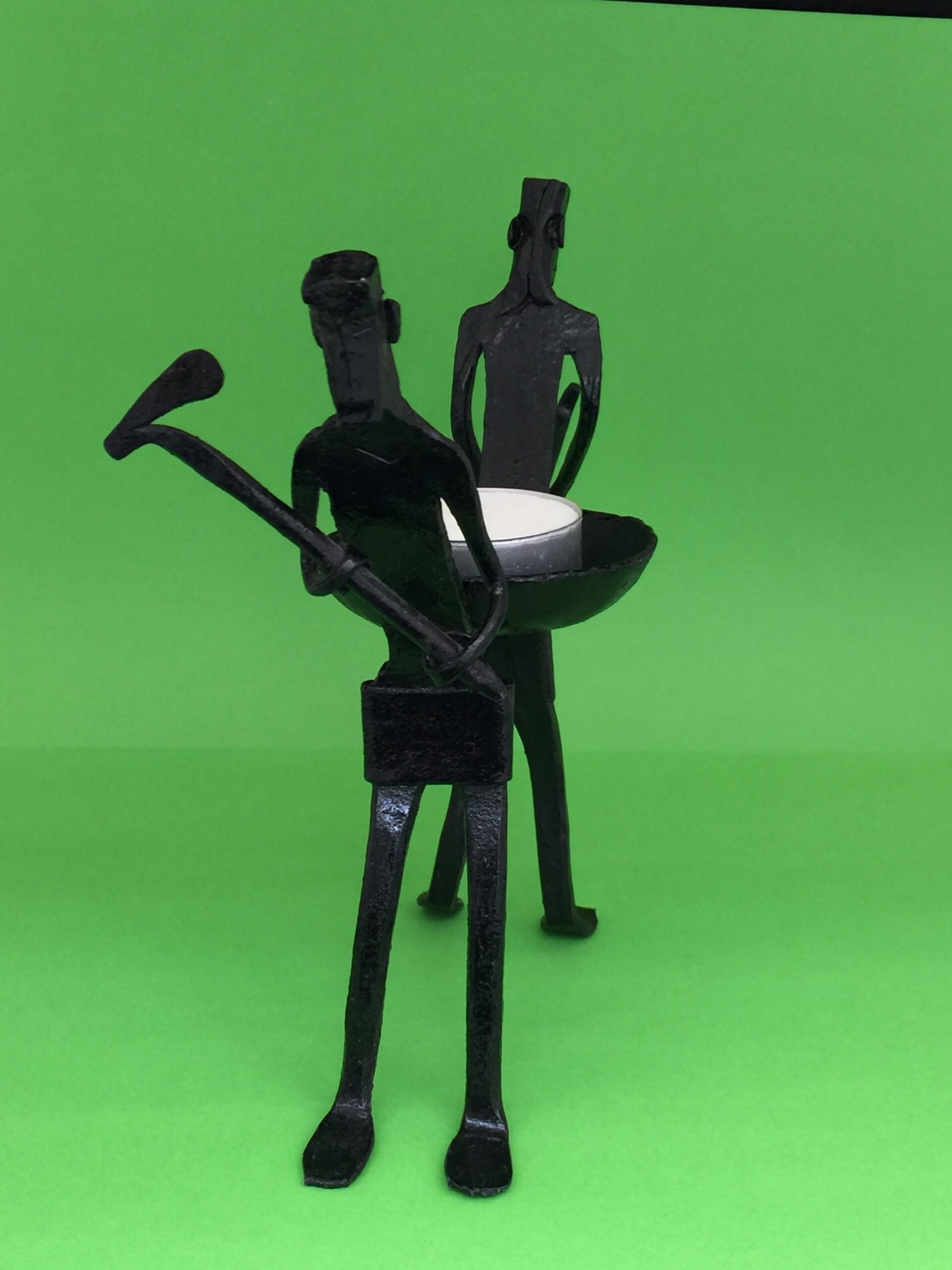 Kerzenhalter Schmiedeeisen mit zwei Feldarbeiter-Figuren, handgefertigt